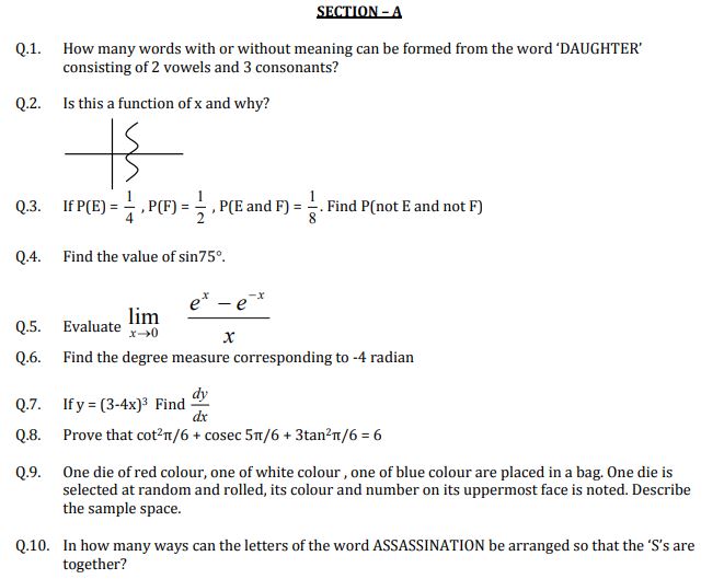 Cbse class 11 mathematics sample paper set m